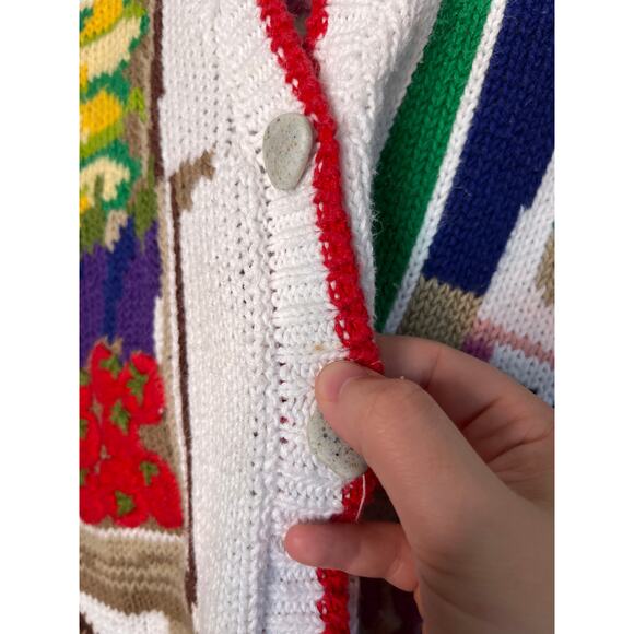 1990s Design Options Farmers Market Produce Art To Wear Fruits Scenic Cardigan L - Picture 5 of 7
